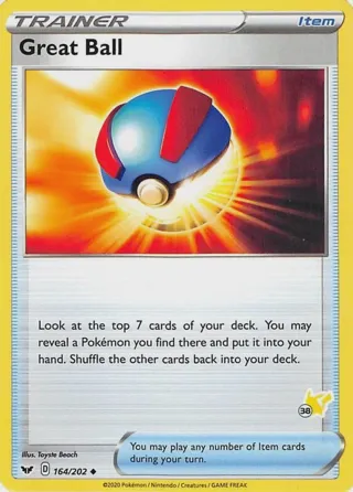 Great Ball - 164/202 (#38 Pikachu Stamped)