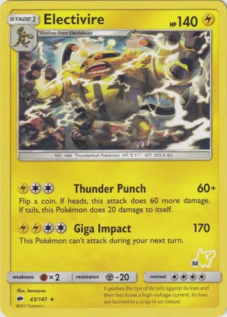 Electivire- 43/147 (#32 Pikachu Stamped)