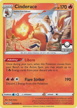 Cinderace - 034/202 (Pokemon League)