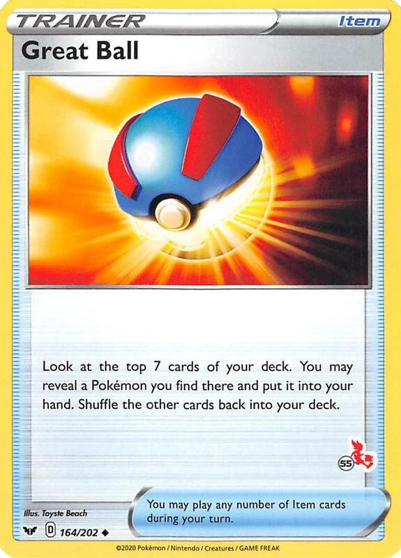 Great Ball - 164/202 (#55 Cinderace Stamped)