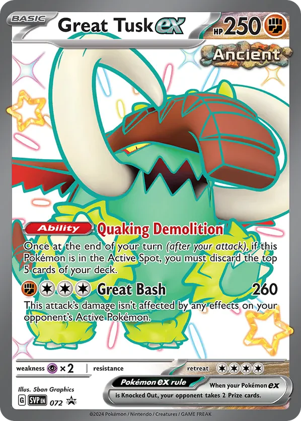 Great Tusk ex - 072 (Paldean Fates Stamped)