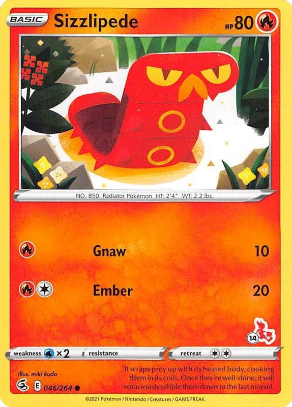 Sizzlipede - 046/264 (#14 Cinderace Stamped)