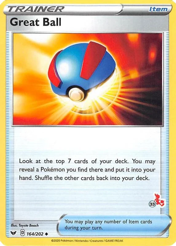 Great Ball - 164/202 (#33 Cinderace Stamped)